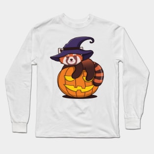 Cute Red Panda On The Pumpkin Long Sleeve T-Shirt